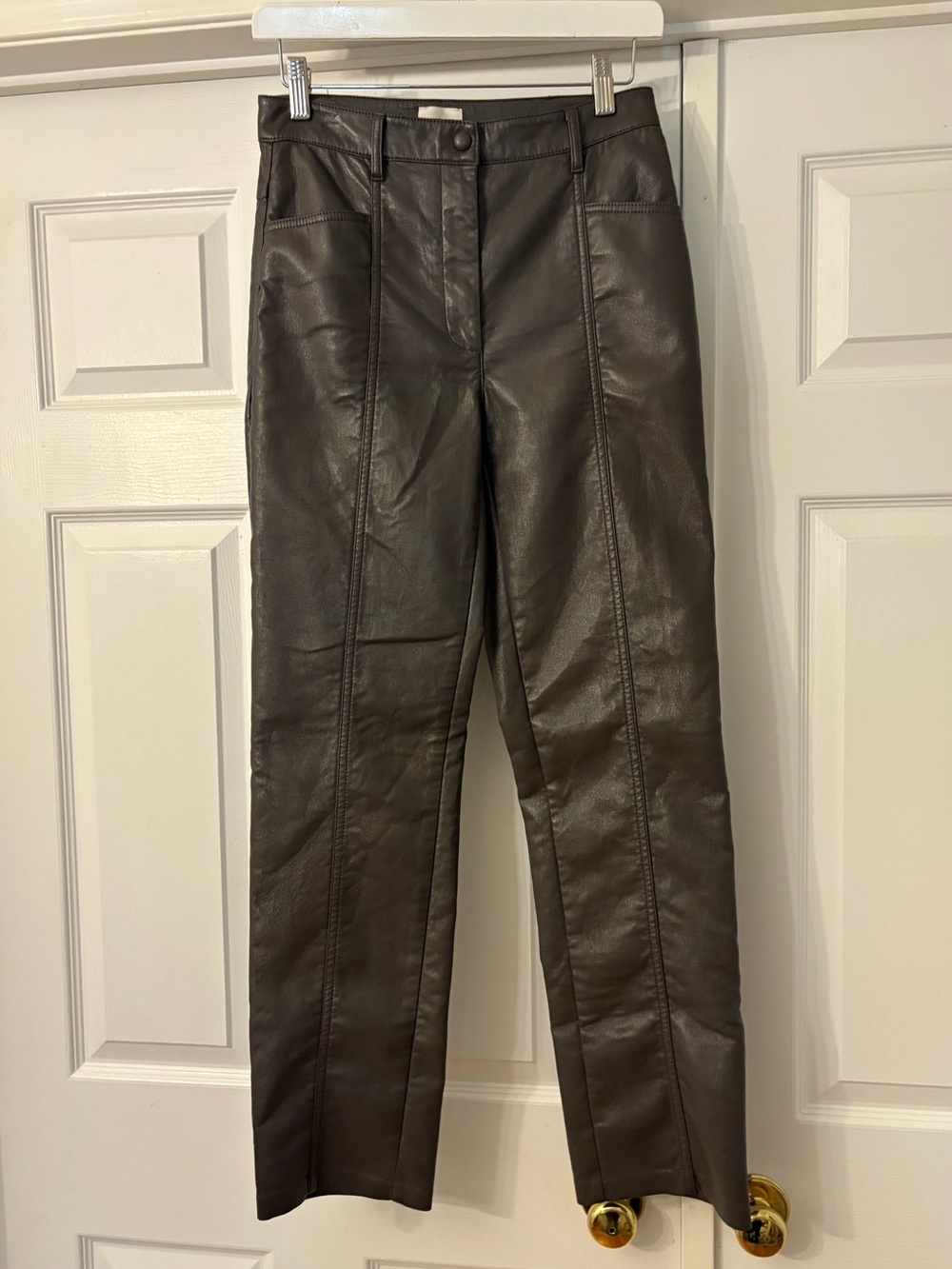 Aritzia Wilfred Highrise Dark Taupe Faux Leather Straight-Leg Pants Size 4 - Picture 11 of 12